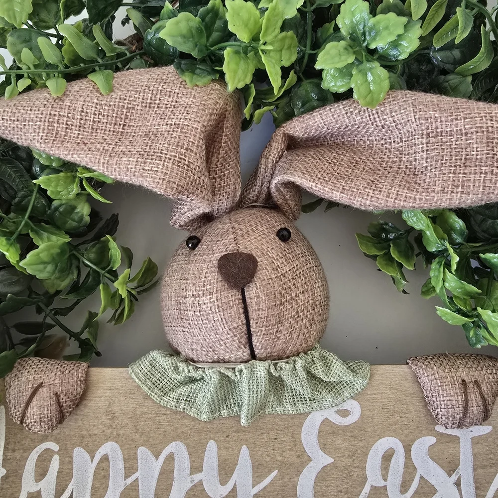 Easter Bunny Rabbit Wreath Rustic Spring Door Decor Burlap Farmhouse